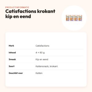 Catisfactions kattensnack kip en eend 60 g – multipack 4 stuks – productinformatie