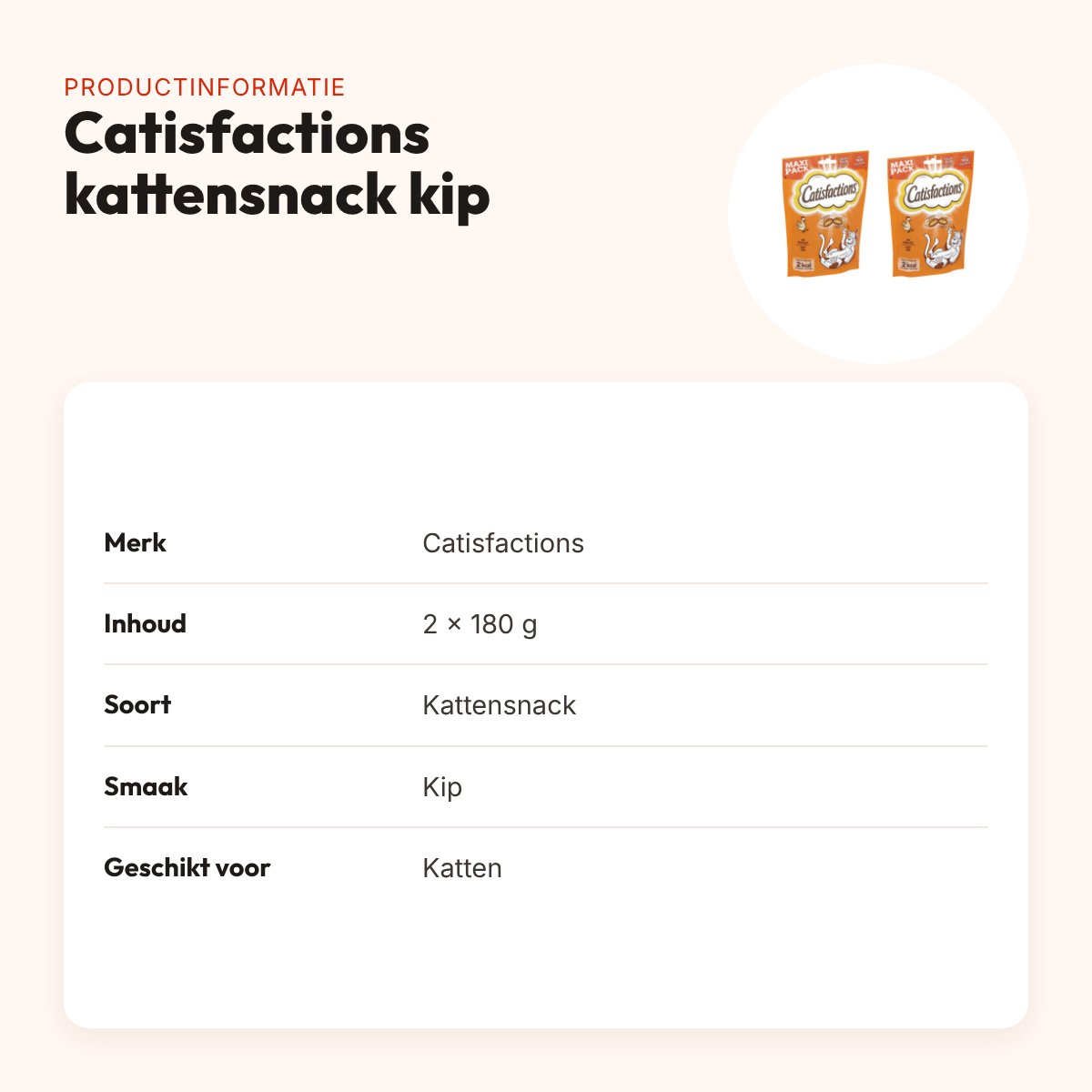 Catisfactions kattensnack kip Maxi Pack 180 g – multipack 2 stuks – productinformatie