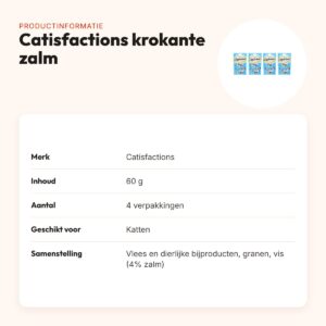 Catisfactions kattensnack krokante zalm 60 g – multipack 4 stuks – productinformatie