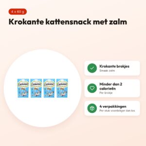Catisfactions kattensnack krokante zalm 60 g – multipack 4 stuks – voordelen
