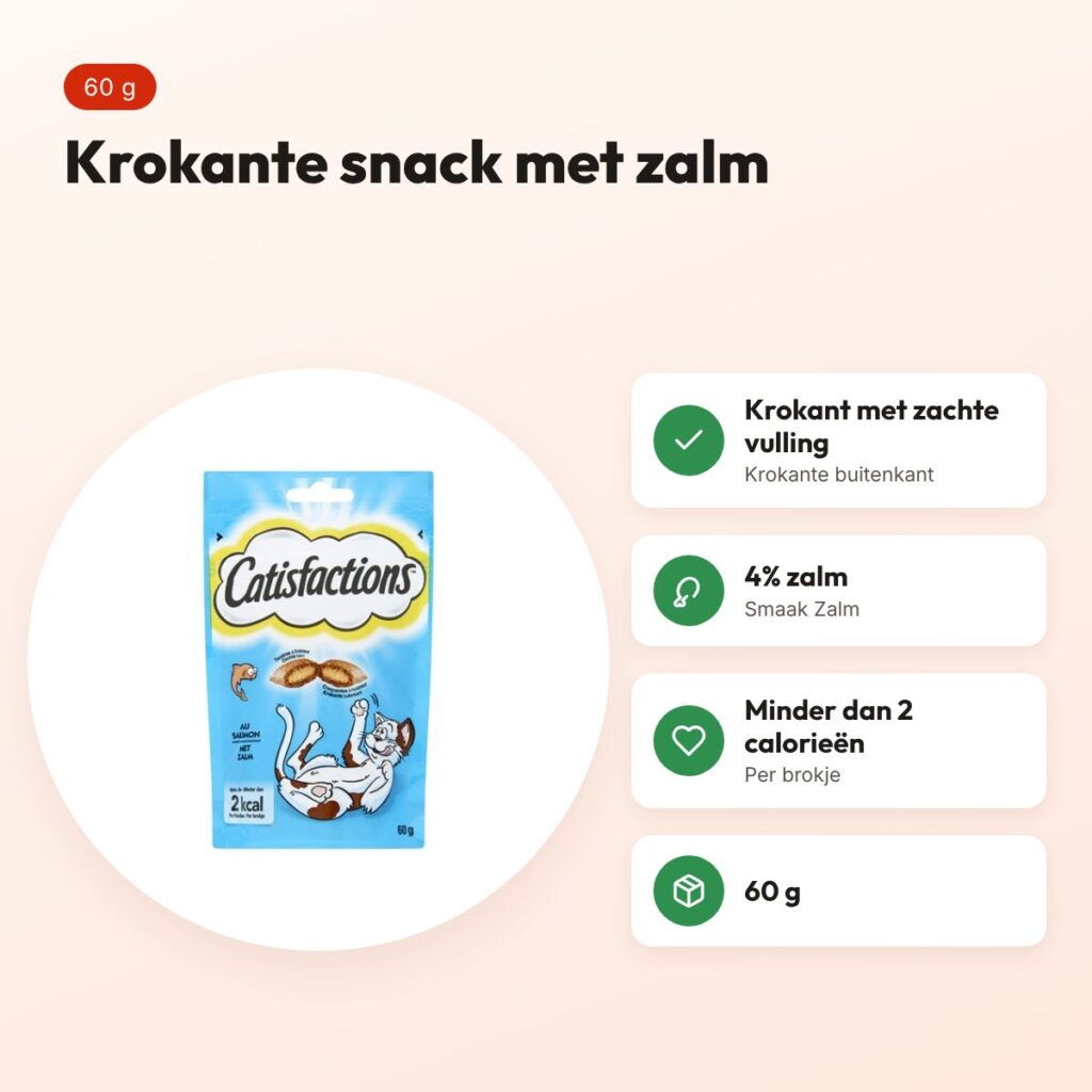 Catisfactions kattensnack zalm 60 g – krokant met zachte vulling – voordelen