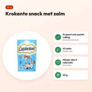 Catisfactions kattensnack zalm 60 g – krokant met zachte vulling – voordelen