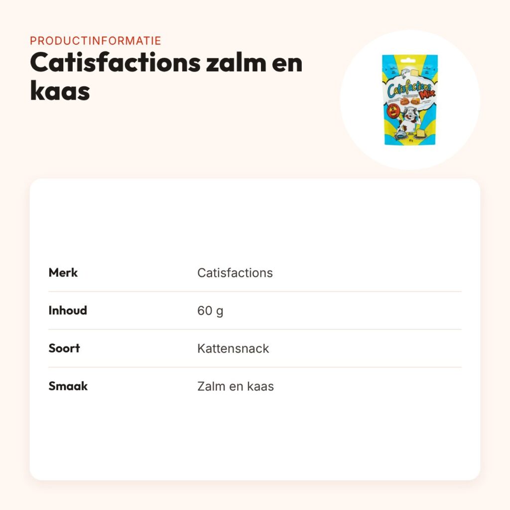 Catisfactions kattensnack zalm en kaas 60 g – krokant met zachte vulling – productinformatie