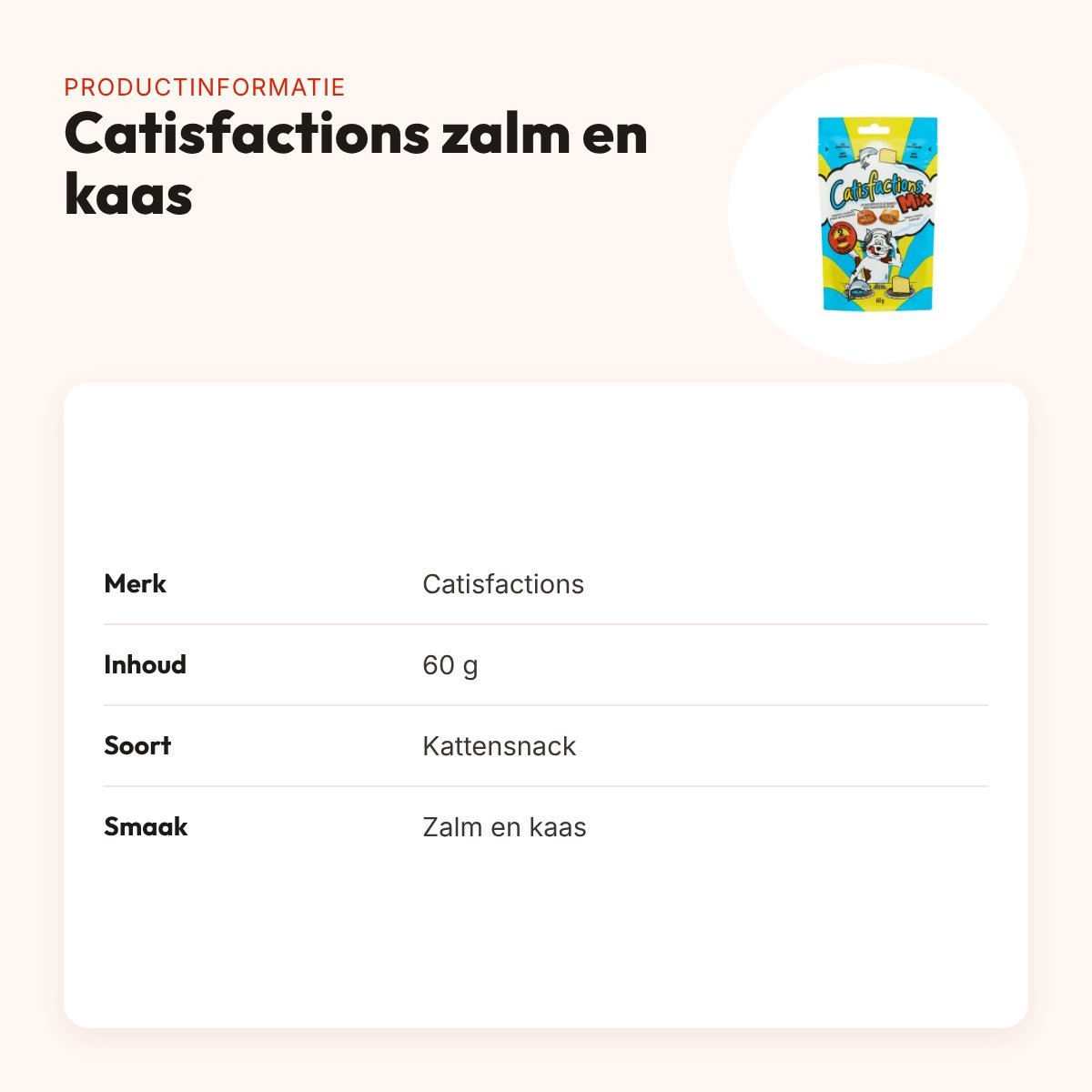 Catisfactions kattensnack zalm en kaas 60 g – krokant met zachte vulling – productinformatie