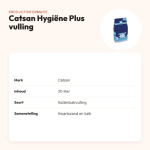 Catsan Hygiëne Plus kattenbakvulling kwartszand en kalk 20 liter – productinformatie