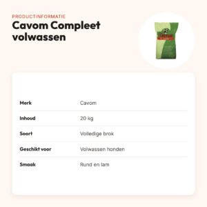 Cavom Compleet hondenvoer volwassen 20 kg – licht verteerbaar, rund en lam – productinformatie