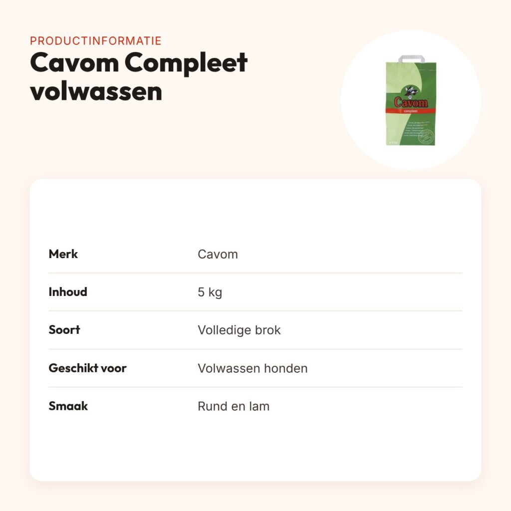 Cavom Compleet hondenvoer volwassen 5 kg – licht verteerbaar, rund en lam – productinformatie