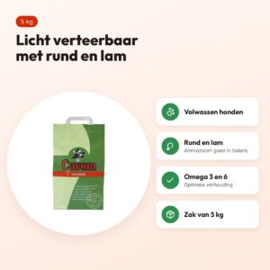 Cavom Compleet hondenvoer volwassen 5 kg – licht verteerbaar, rund en lam – voordelen