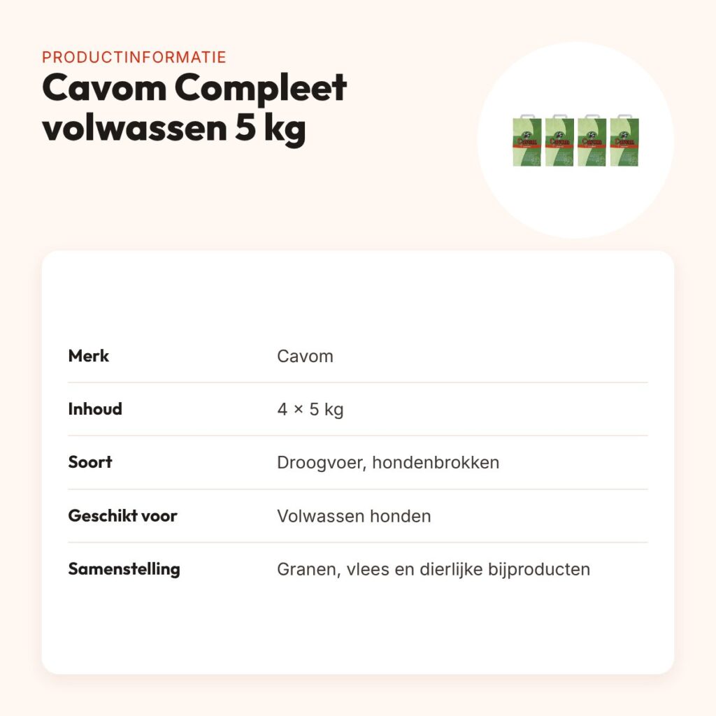 Cavom Compleet hondenvoer volwassen honden 5 kg – multipack 4 stuks – productinformatie