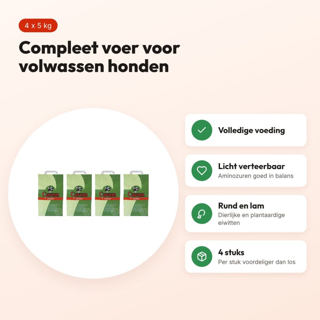 Cavom Compleet hondenvoer volwassen honden 5 kg – multipack 4 stuks – voordelen