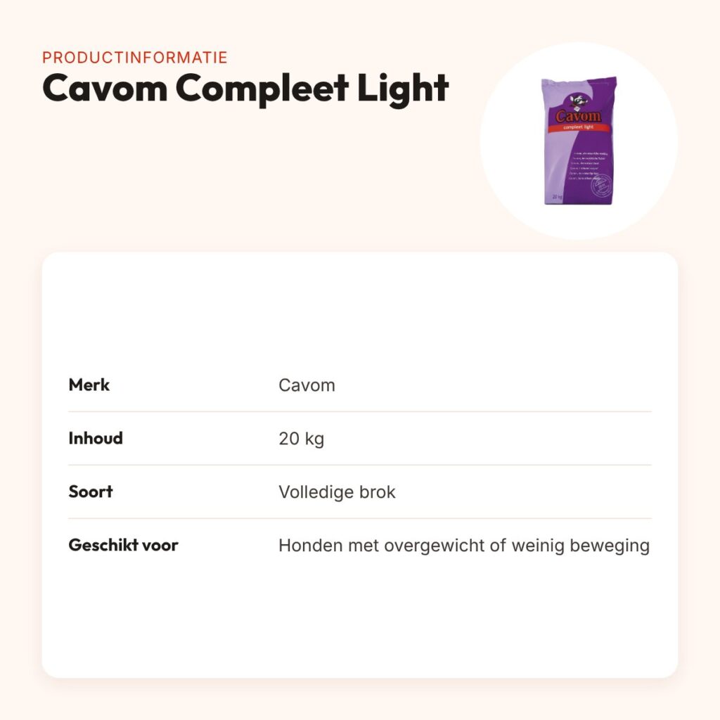 Cavom Compleet Light hondenvoer 20 kg – verlaagd vetgehalte – productinformatie