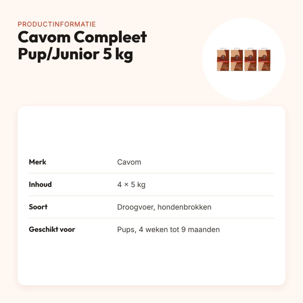 Cavom Compleet Pup/Junior hondenbrokken 5 kg – multipack 4 stuks – productinformatie