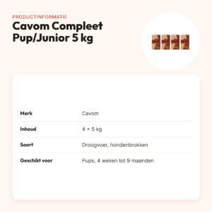Cavom Compleet Pup/Junior hondenbrokken 5 kg – multipack 4 stuks – productinformatie