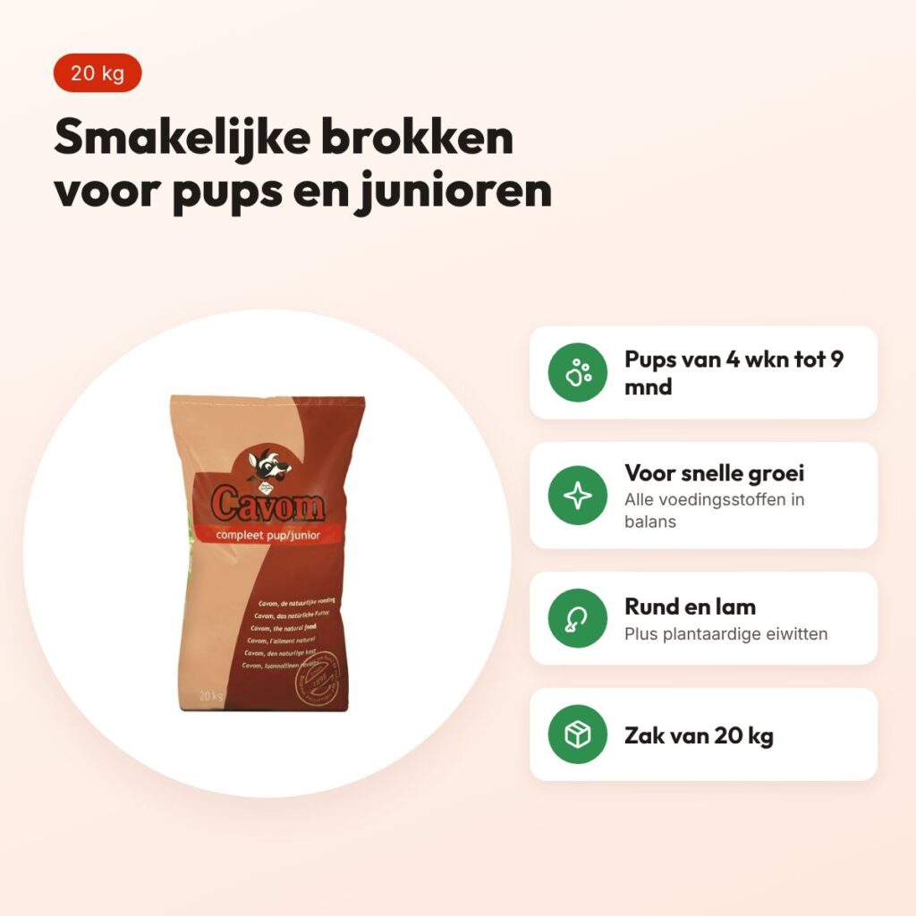 Cavom Compleet Pup/Junior hondenvoer 20 kg – brokken voor pups – voordelen