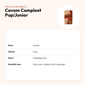 Cavom Compleet Pup/Junior hondenvoer 5 kg – brokken voor pups tot 9 maanden – productinformatie
