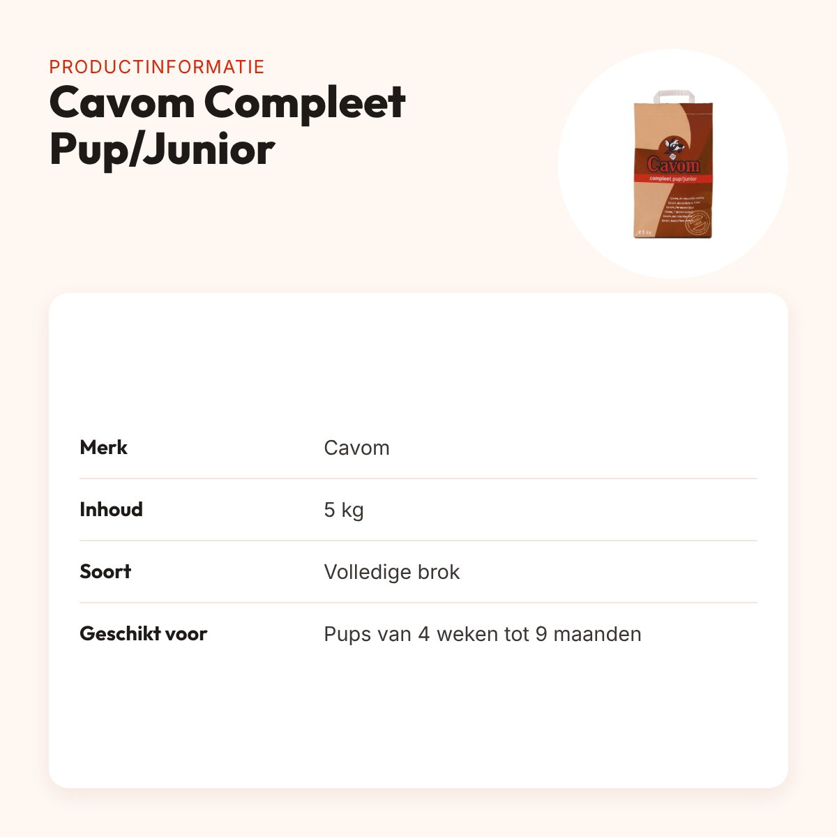 Cavom Compleet Pup/Junior hondenvoer 5 kg – brokken voor pups tot 9 maanden – productinformatie