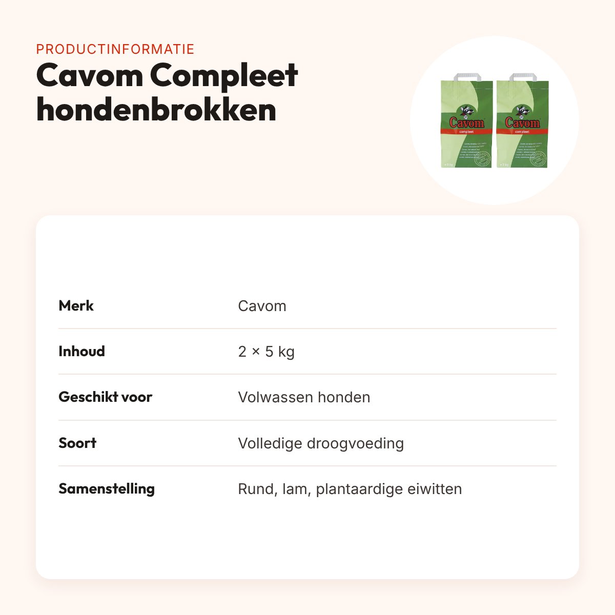 Cavom hondenvoer Compleet 5 kg – multipack 2 stuks – productinformatie