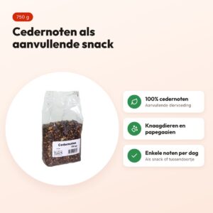 Cedernoten 750 g – aanvullende snack voor knaagdieren en papegaaien – voordelen