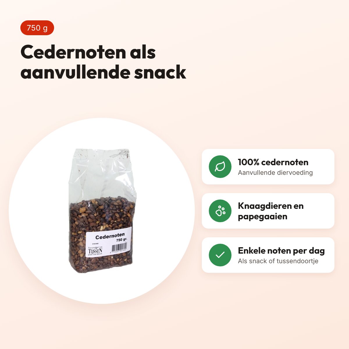 Cedernoten 750 g – aanvullende snack voor knaagdieren en papegaaien – voordelen