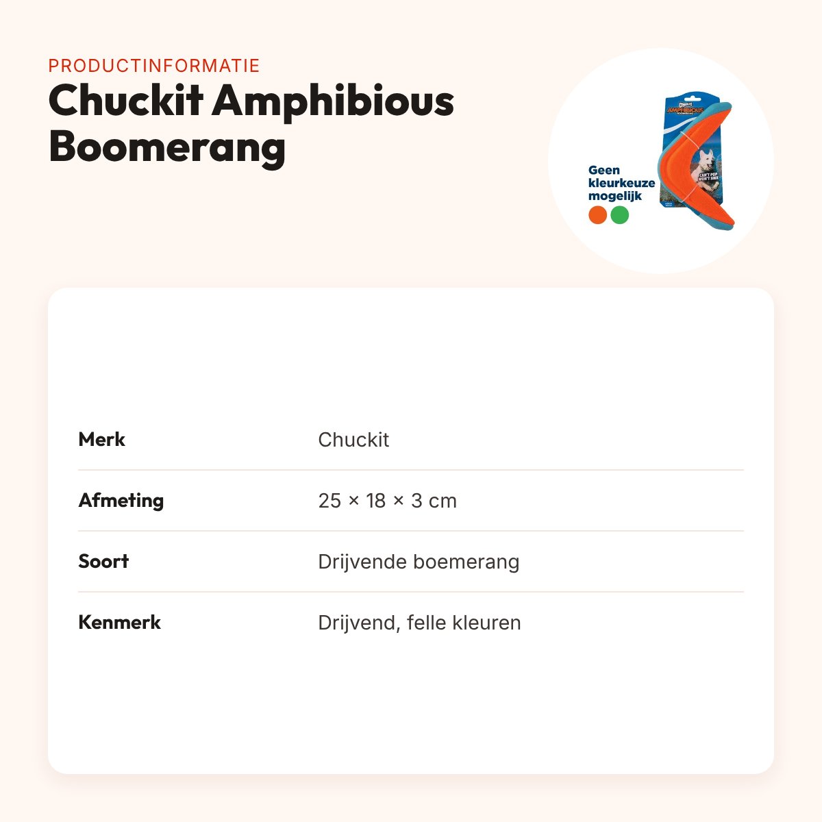 Chuckit Amphibious Boomerang 25 x 18 x 3 cm – drijvend hondenspeelgoed – productinformatie