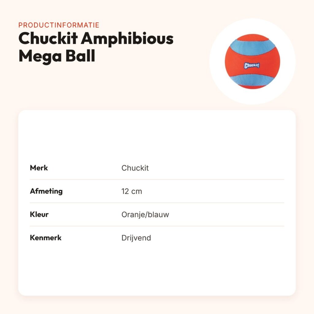 Chuckit Amphibious Mega Ball hondenbal 12 cm – oranje/blauw, drijvend – productinformatie