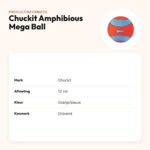 Chuckit Amphibious Mega Ball hondenbal 12 cm – oranje/blauw, drijvend – productinformatie