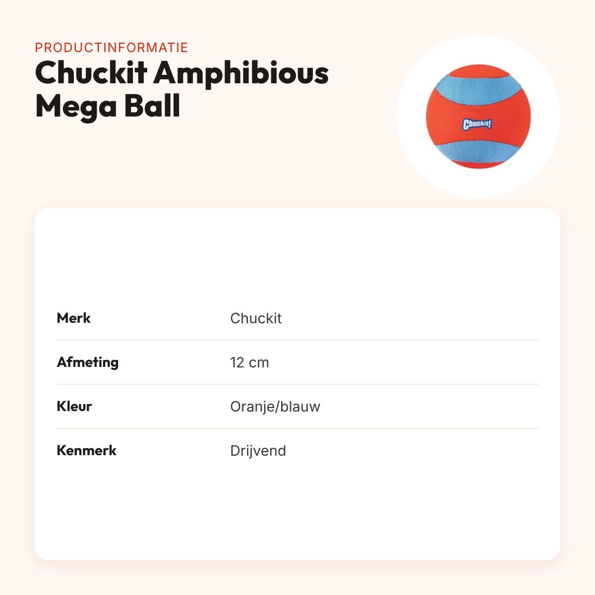 Chuckit Amphibious Mega Ball hondenbal 12 cm – oranje/blauw, drijvend – productinformatie