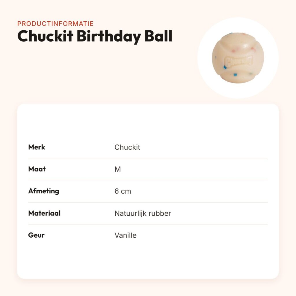 Chuckit Birthday Ball hondenbal 6 cm – met vanillegeur – productinformatie