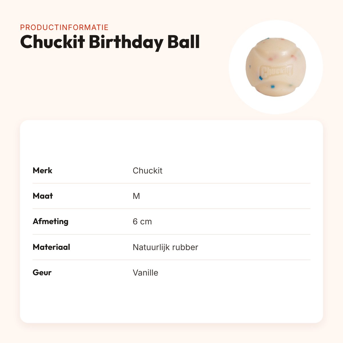 Chuckit Birthday Ball hondenbal 6 cm – met vanillegeur – productinformatie