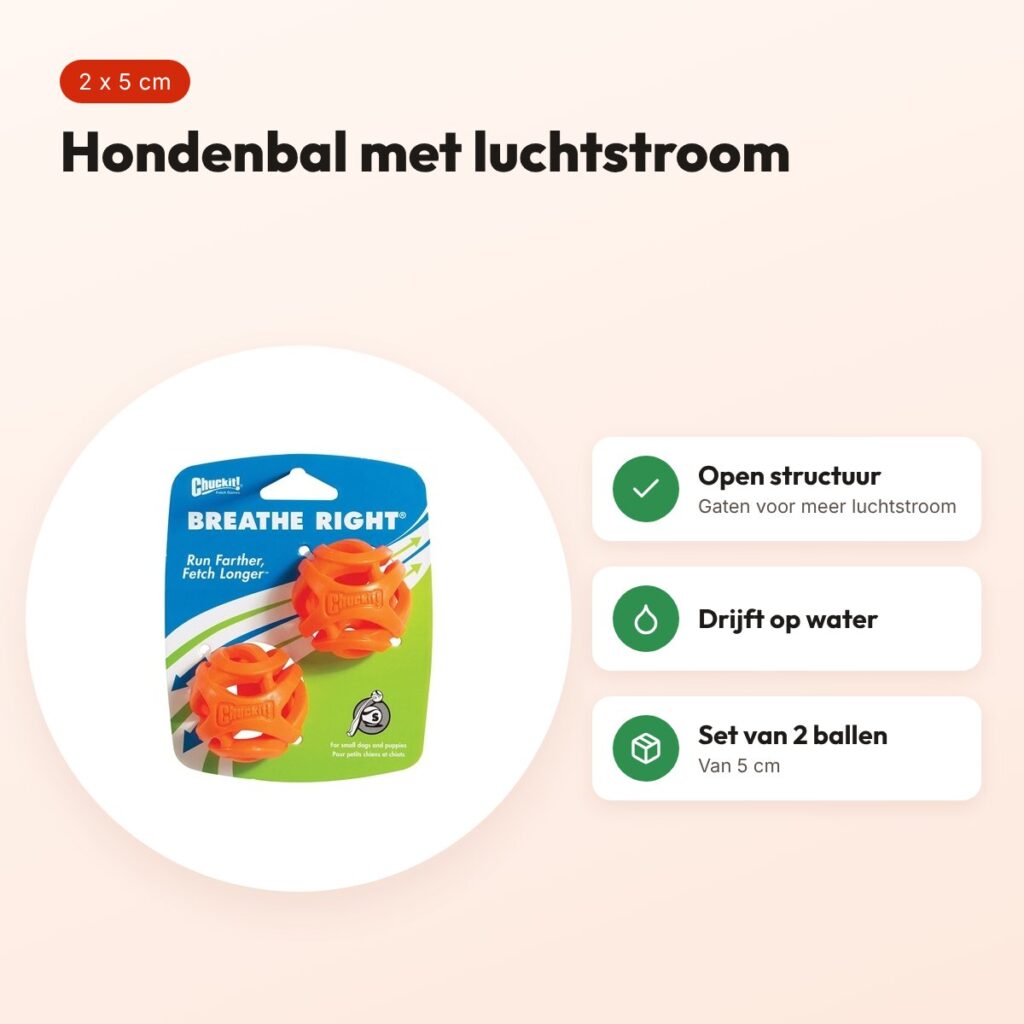 Chuckit Breathe Right Fetch Ball hondenbal 5 cm – set van 2, oranje – voordelen