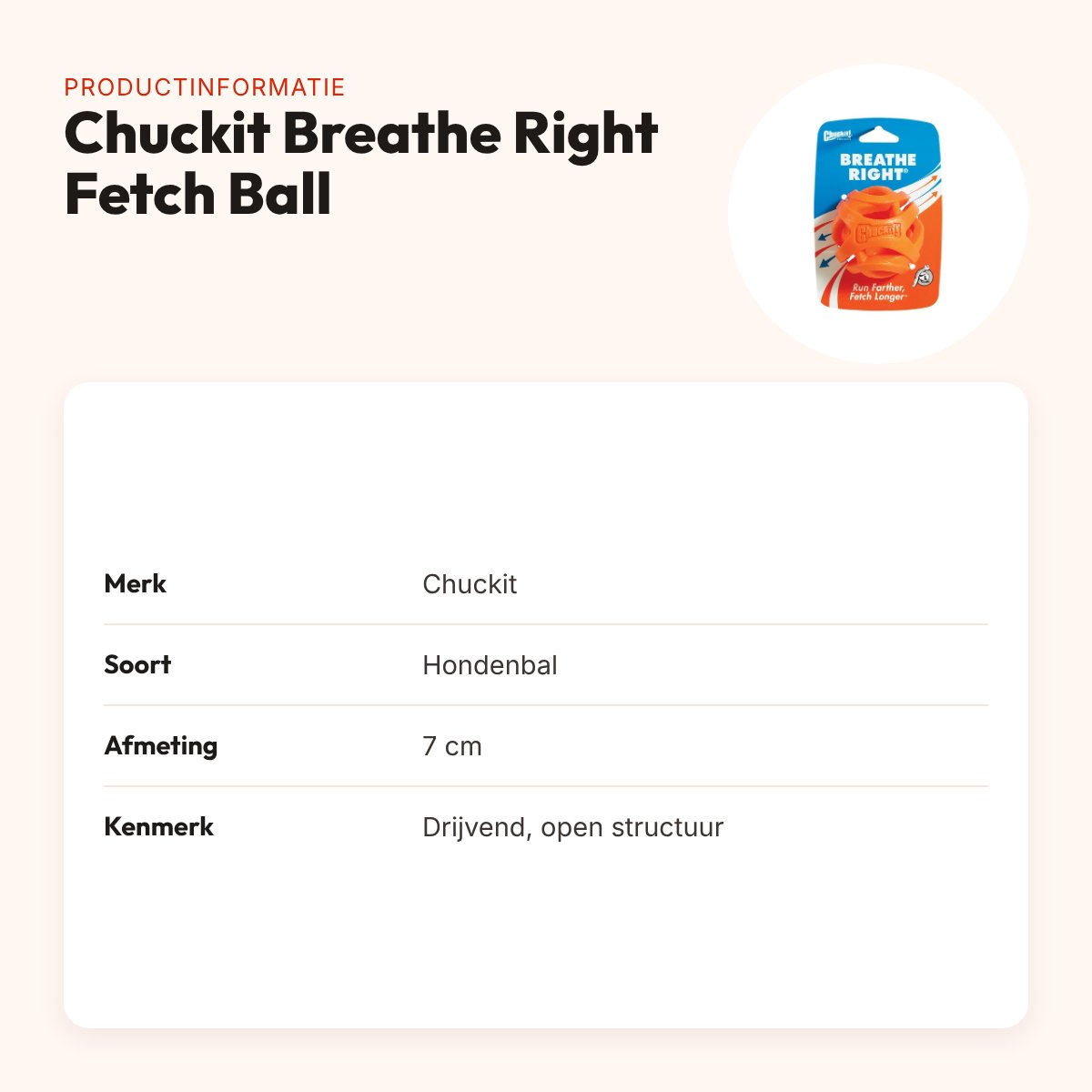Chuckit Breathe Right Fetch Ball hondenbal 7 cm – drijvend – productinformatie
