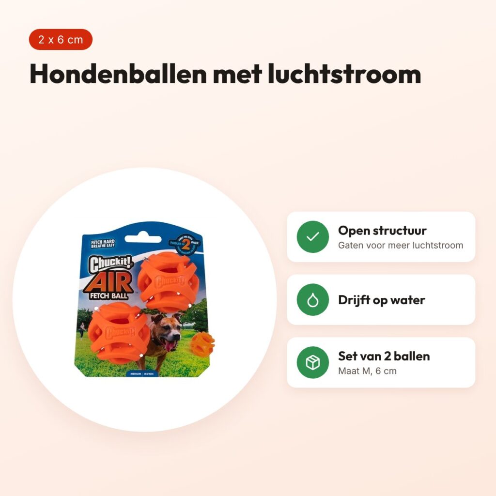 Chuckit Breathe Right Fetch Ball hondenbal M 6 cm – set van 2 – voordelen