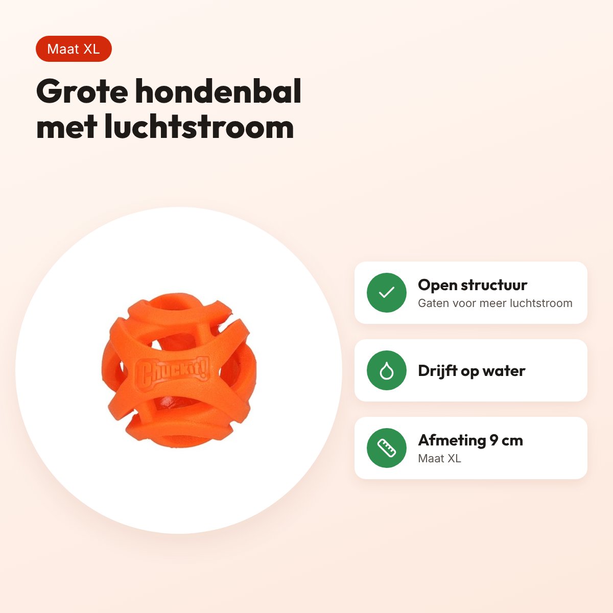 Chuckit Breathe Right Fetch Ball hondenbal XL 9 cm – drijvend – voordelen