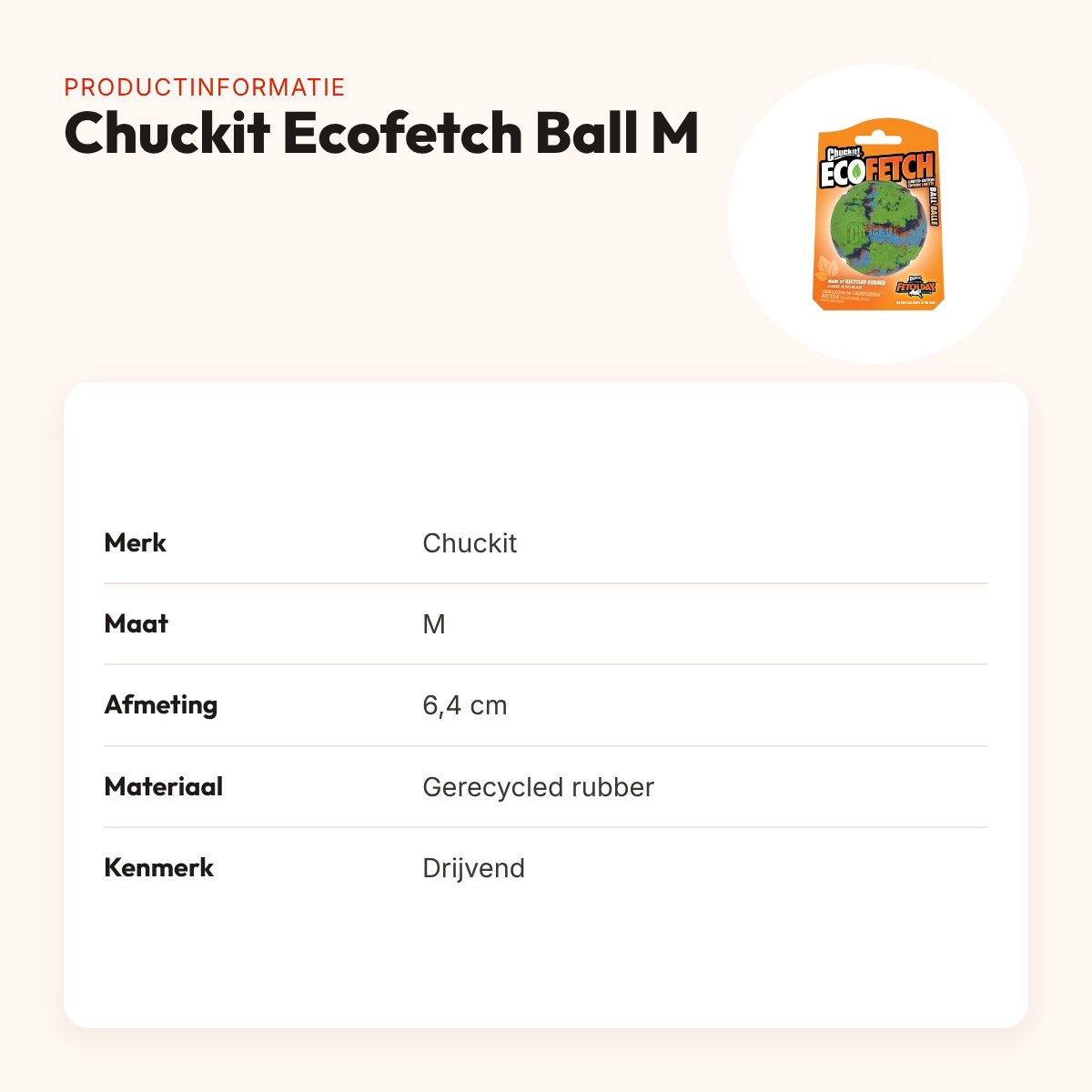 Chuckit Ecofetch Ball hondenbal M 6,4 cm – gerecycled rubber – productinformatie