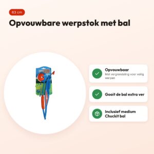 Chuckit Fetch & Fold 25M Launcher werpstok 63 cm – opvouwbaar, met bal – voordelen