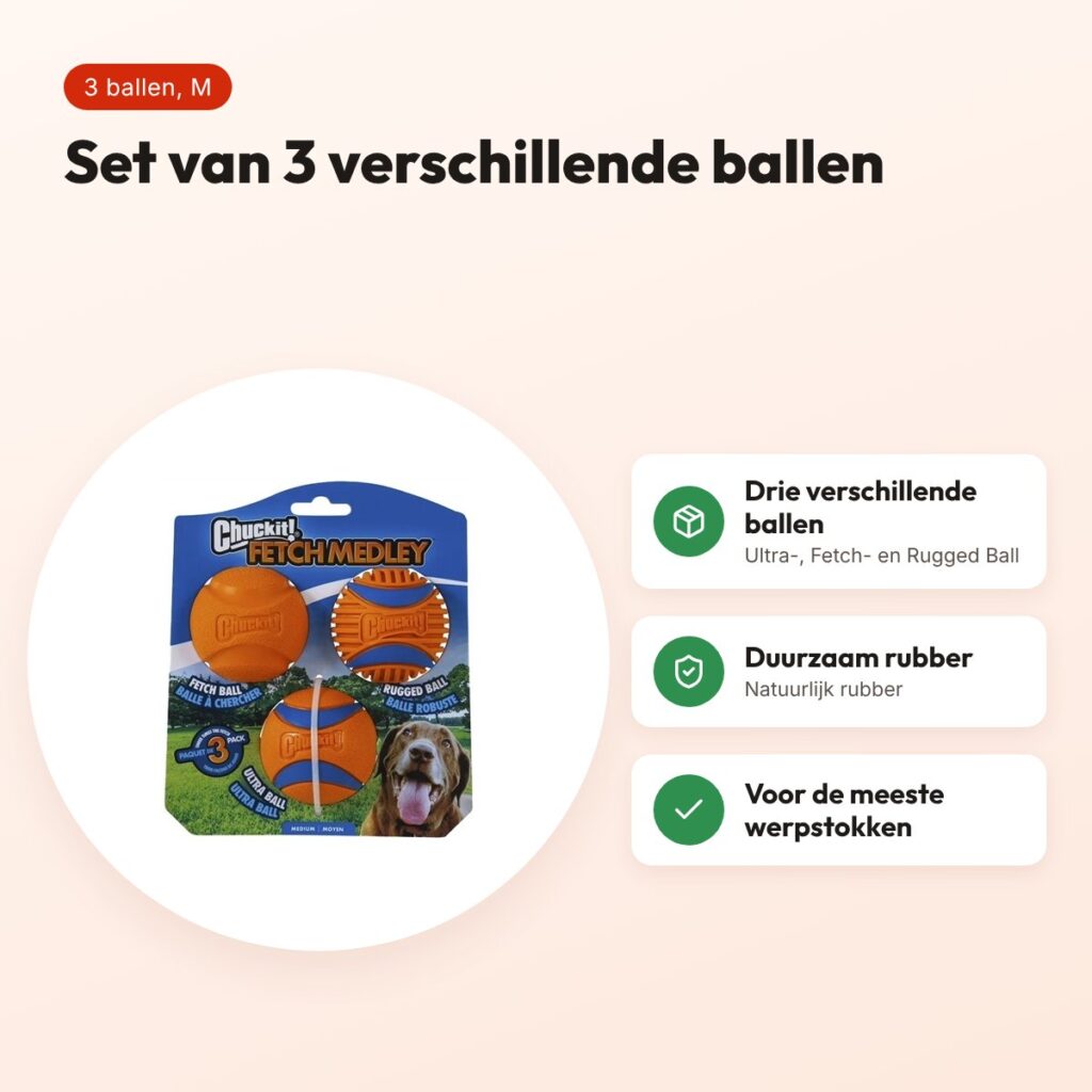 Chuckit Fetch Medley Gen 3 hondenballen M 6 cm – set van 3 – voordelen