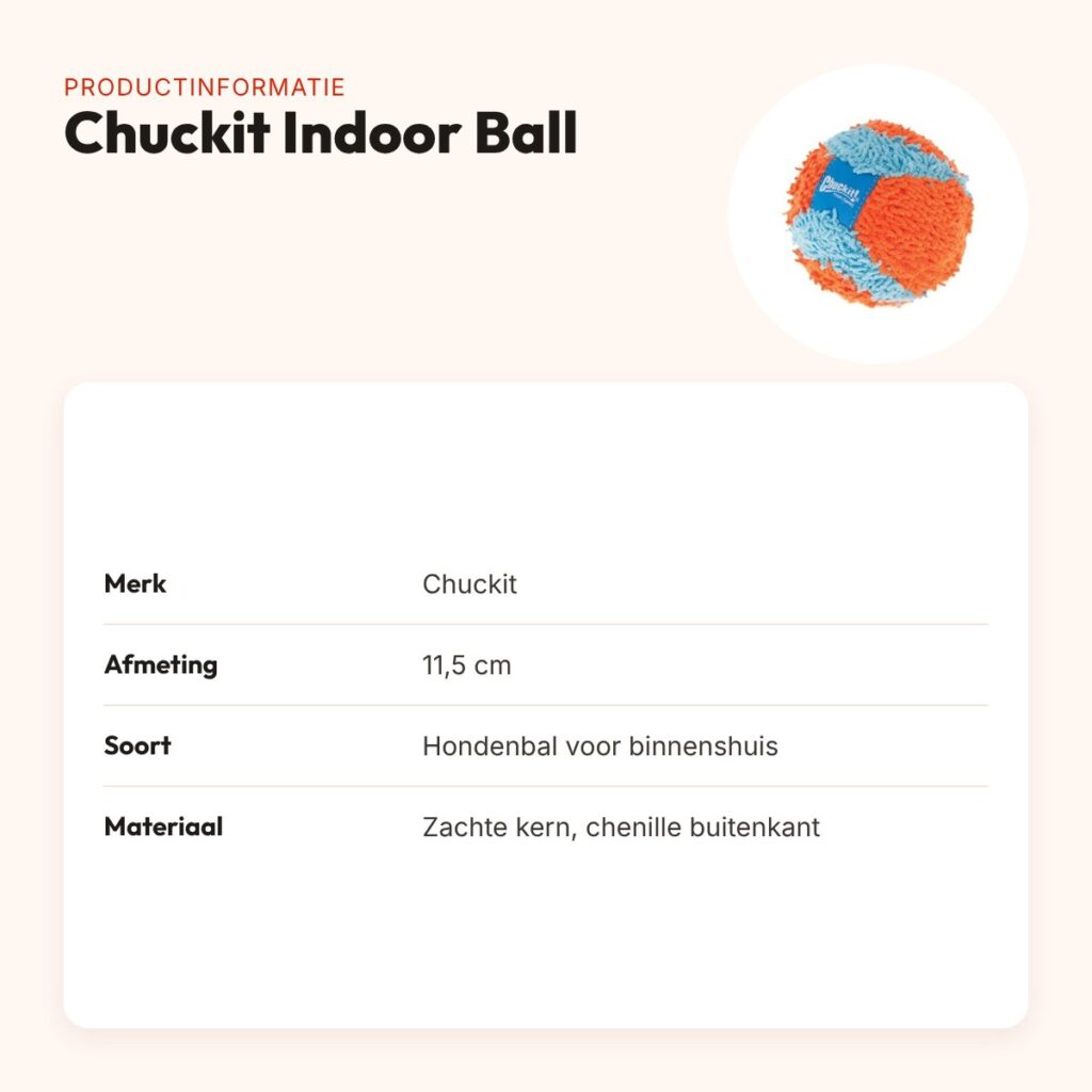 Chuckit Indoor Ball hondenbal 11,5 cm – geruisloos voor binnenshuis – productinformatie