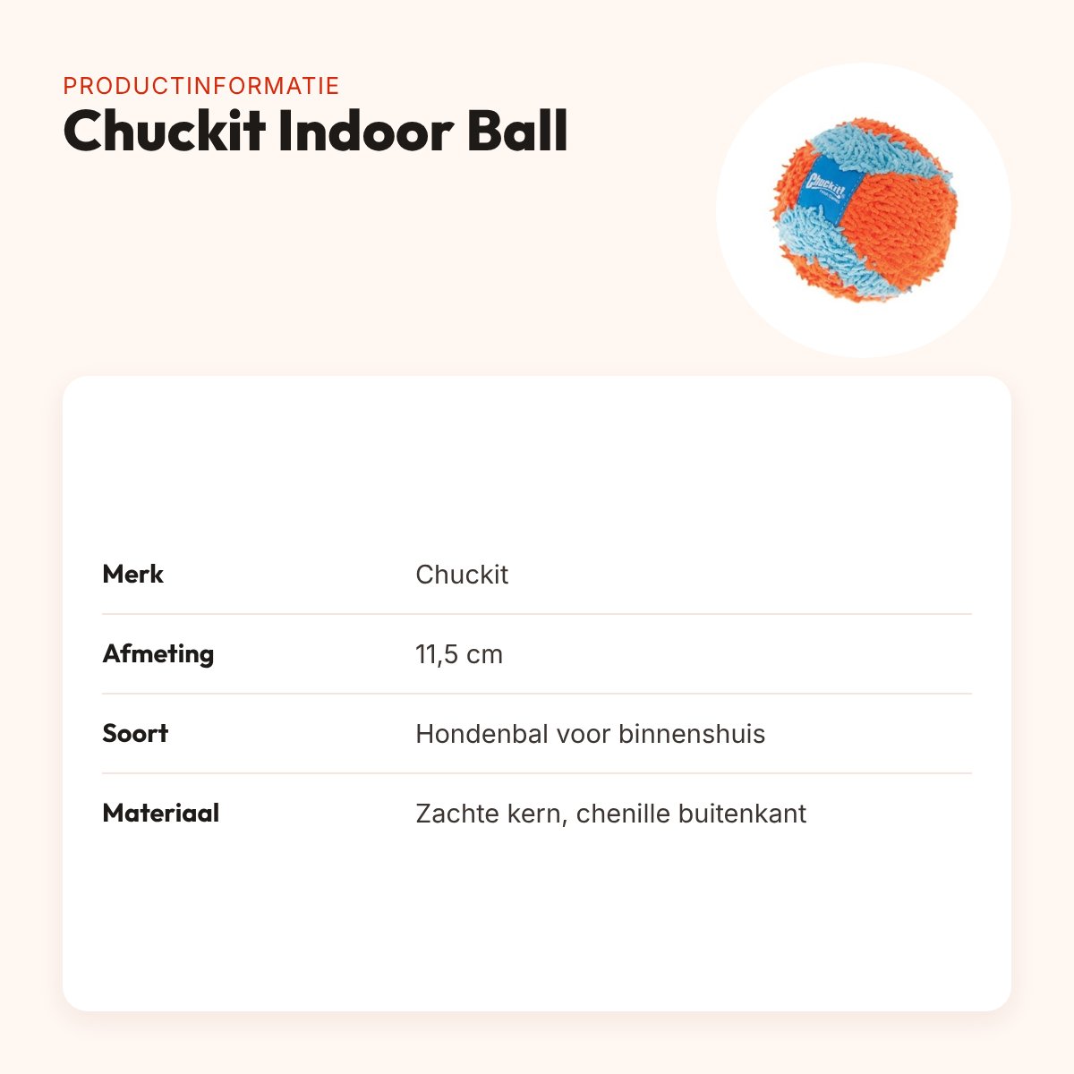 Chuckit Indoor Ball hondenbal 11,5 cm – geruisloos voor binnenshuis – productinformatie