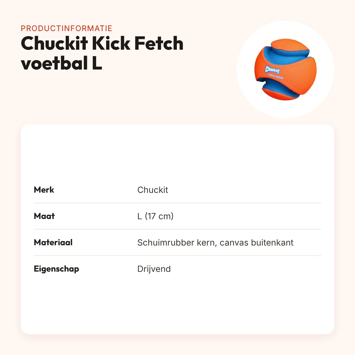 Chuckit Kick Fetch hondenspeelgoed voetbal L 17 cm – drijvend – productinformatie