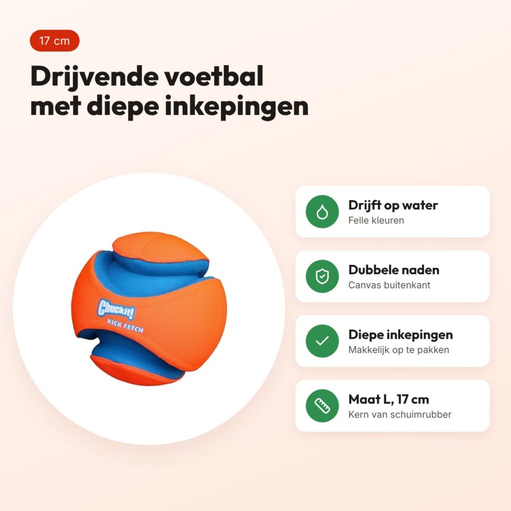 Chuckit Kick Fetch hondenspeelgoed voetbal L 17 cm – drijvend – voordelen