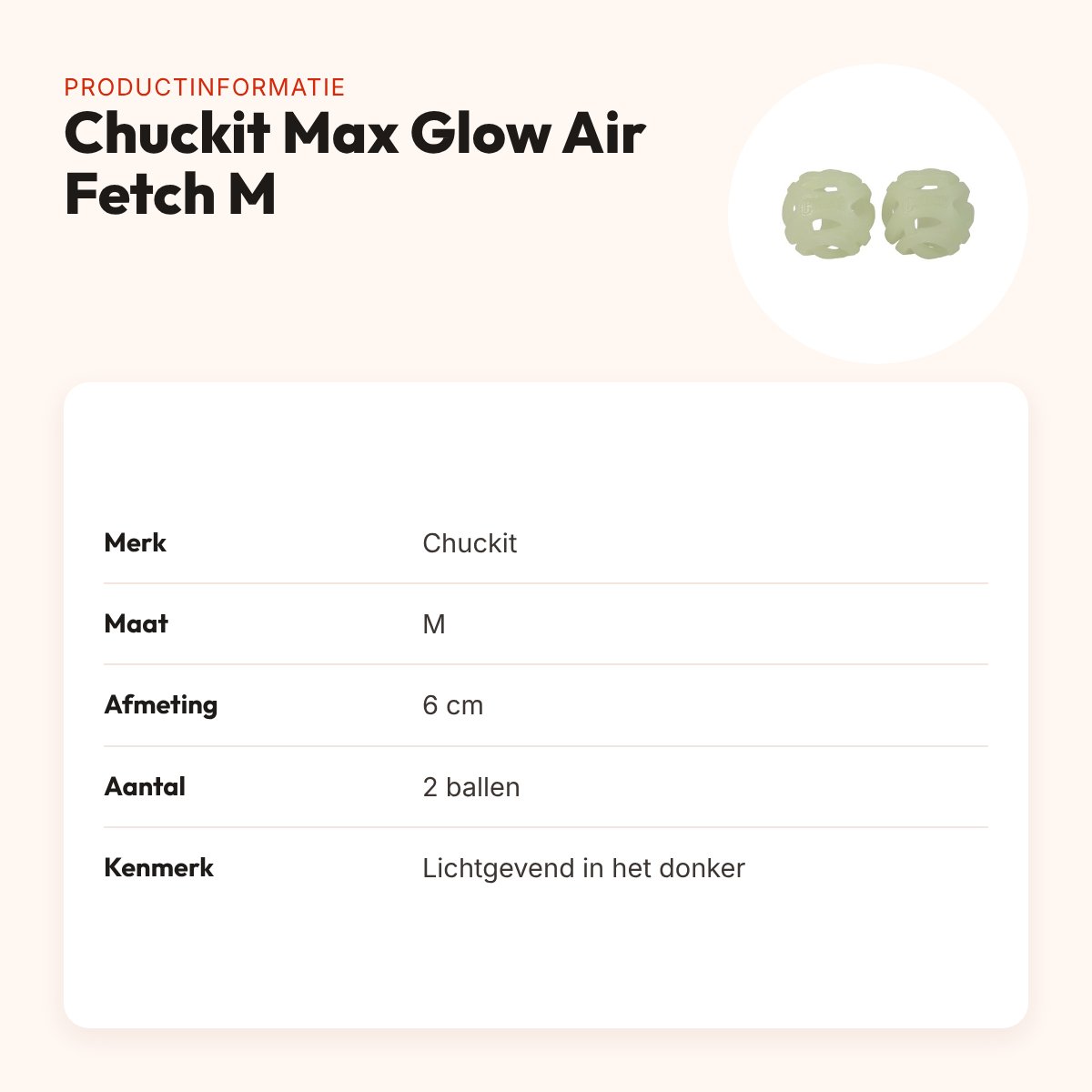 Chuckit Max Glow Air Fetch Ball hondenbal M 6 cm – set van 2 – productinformatie