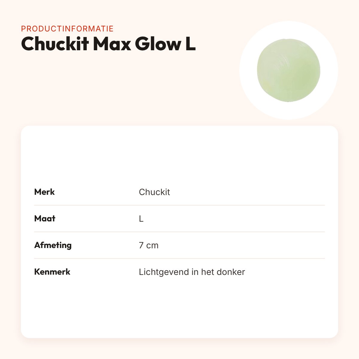 Chuckit Max Glow hondenbal L 7 cm – glow in the dark – productinformatie