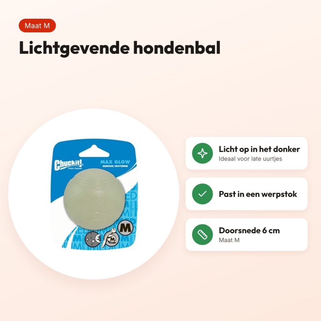 Chuckit Max Glow hondenbal M 6 cm – glow in the dark – voordelen