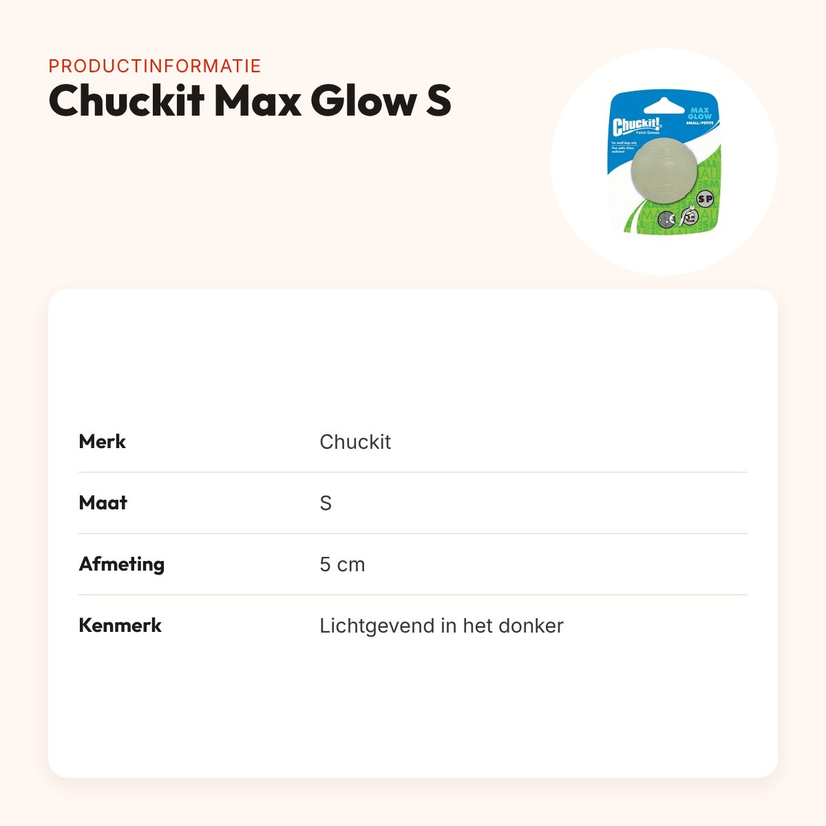 Chuckit Max Glow hondenbal S 5 cm – glow in the dark, stuitert – productinformatie