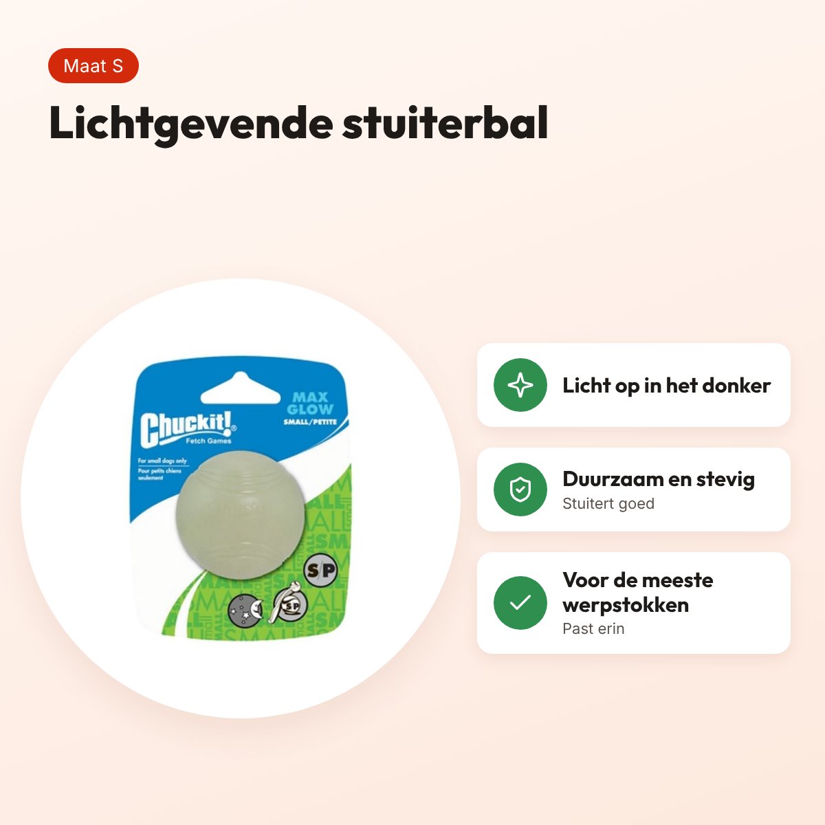 Chuckit Max Glow hondenbal S 5 cm – glow in the dark, stuitert – voordelen