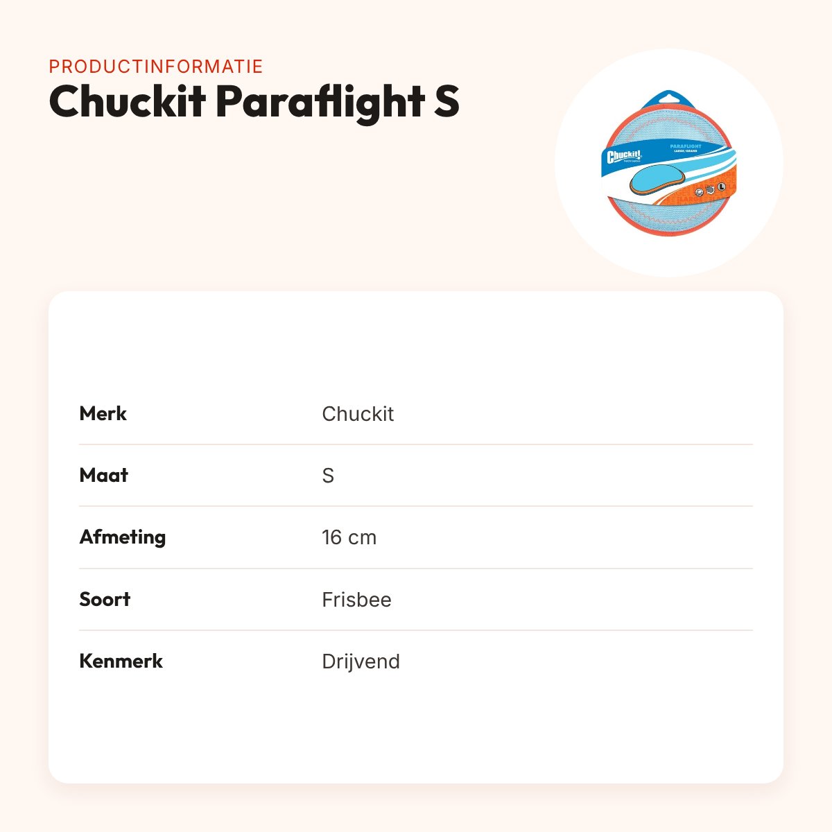 Chuckit Paraflight frisbee S 16 cm – drijvend hondenspeelgoed – productinformatie