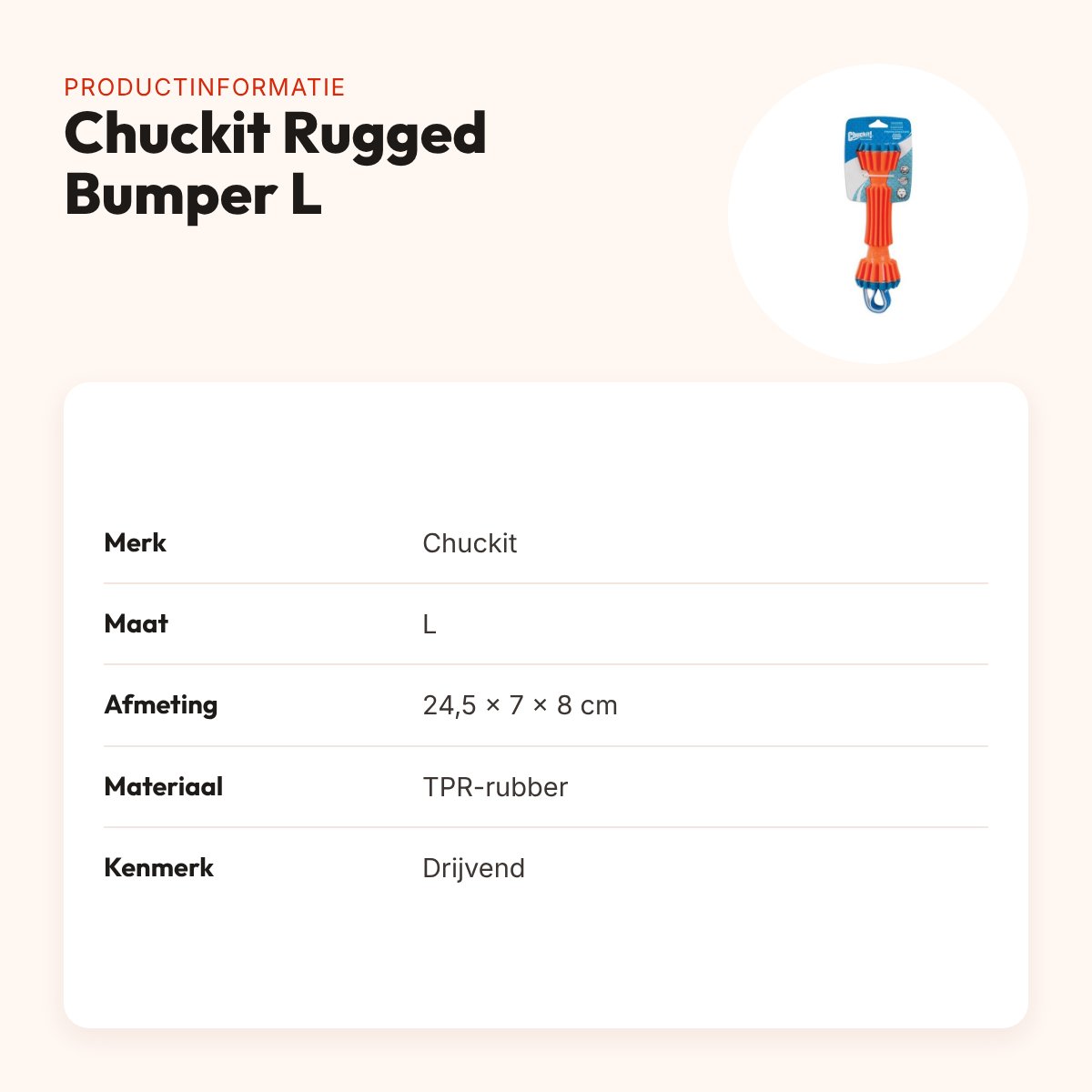 Chuckit Rugged Bumper L 24,5 x 7 x 8 cm – drijvend hondenspeelgoed – productinformatie