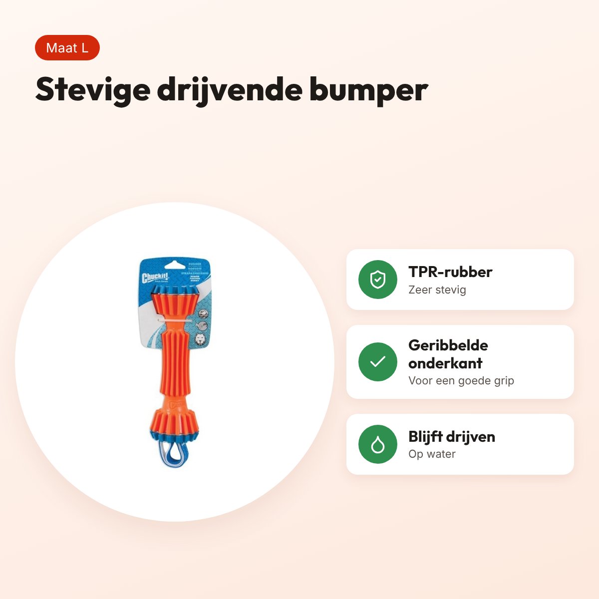 Chuckit Rugged Bumper L 24,5 x 7 x 8 cm – drijvend hondenspeelgoed – voordelen