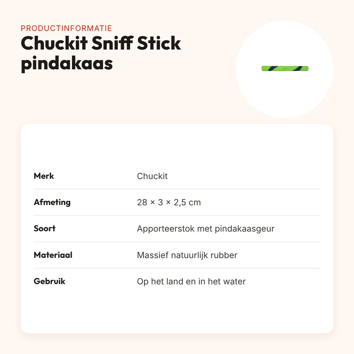 Chuckit Sniff Fetch Stick apporteerstok pindakaasgeur 28 x 3 x 2,5 cm – productinformatie