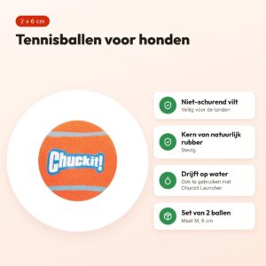 Chuckit tennisbal M 6 cm – 2 stuks, niet-schurend vilt – voordelen